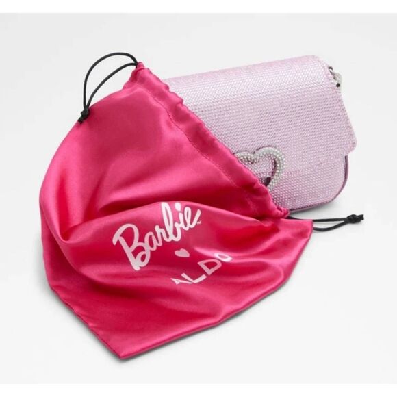 NEW~Aldo Barbie Pink Glitter Rhinestone Heart Accent Handbag Purse - Picture 7 of 11